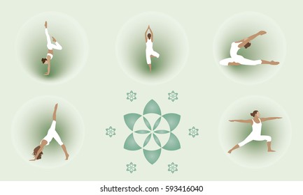 Vector illustration. A set of poses for yoga.