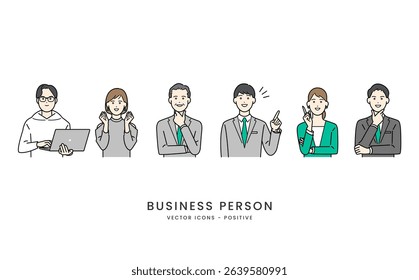 Vector Illustration Set of Positive Expression Businessmen – Upper Body Icons