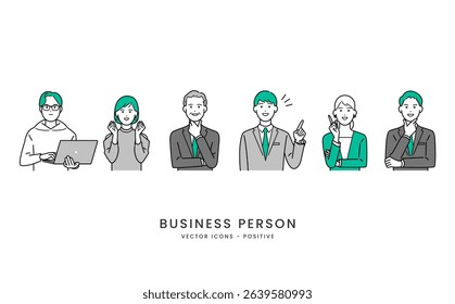 Vector Illustration Set of Positive Expression Businessmen – Upper Body Icons