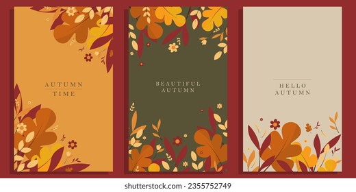 Vektorgrafik. Set von Postkarten, Herbstbanner. Thanksgiving, Halloween, gemütlicher Herbst.