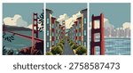 Vector illustration. Set of postcards, covers, banners, and posters. San Francisco, California.