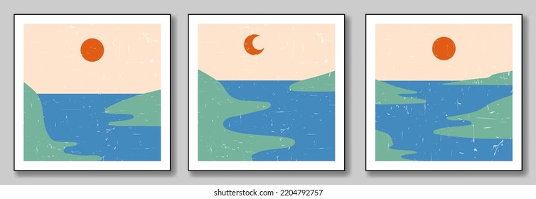 Vector illustration. Set of posters or banners. Wall design. Natural abstract landscape background. Design for banner. 