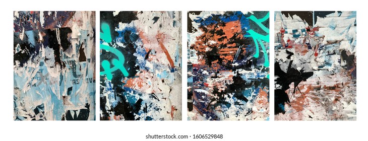 vector illustration. set of posters with tattered grunge paper. wrinkled badly pasted paper. graphic design for creative modern art design