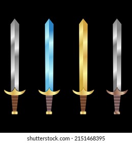 Vector illustration set of powerful sword for battle, luxury design elements, games, logo. Kingdom theme