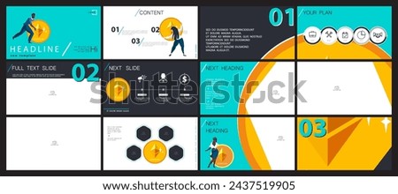 Vector illustration. Set, powerpoint, business presentations, currency circulation, buying ethereum. Infographic design template, green black elements. Team of people creates a business, teamwork