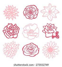 A vector illustration set of pretty and sweet floral or flower line art drawing. 