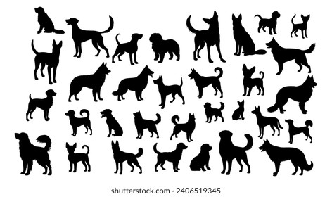 vector illustration. Set of printable dog sticker silhouettes.