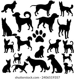 vector illustration. Set of printable dog sticker silhouettes.