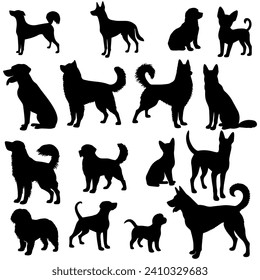 vector illustration. Set of printable dog sticker silhouettes.