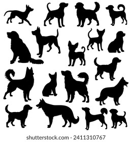 vector illustration. Set of printable dog sticker silhouettes.