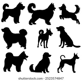 vector illustration. Set of printable dog sticker silhouettes.	
