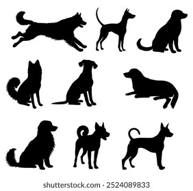 vector illustration. Set of printable dog sticker silhouettes.	
