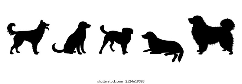 vector illustration. Set of printable dog sticker silhouettes.