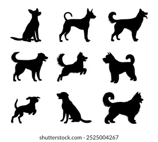 vector illustration. Set of printable dog sticker silhouettes.	
