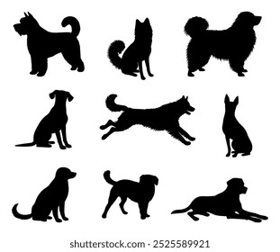 vector illustration. Set of printable dog sticker silhouettes.	
