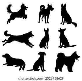 vector illustration. Set of printable dog sticker silhouettes.	
