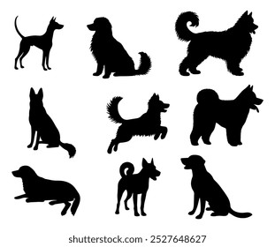 vector illustration. Set of printable dog sticker silhouettes.