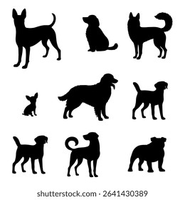 vector illustration. Set of printable dog sticker silhouettes.	
