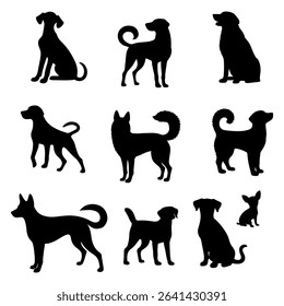 vector illustration. Set of printable dog sticker silhouettes.	
