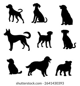 vector illustration. Set of printable dog sticker silhouettes.	
