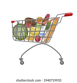 Vector illustration of a set of products in a cart.