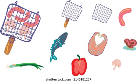 Vector illustration set with products for grilling barbecue
