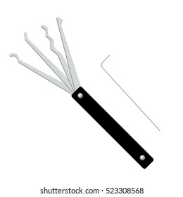 Vector illustration set of professional lockpicks. Thief tools. Criminal.