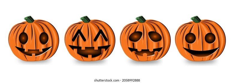 Vector illustration set pumpkin on white background. Orange pumpkin with smile for your design for the holiday Halloween.