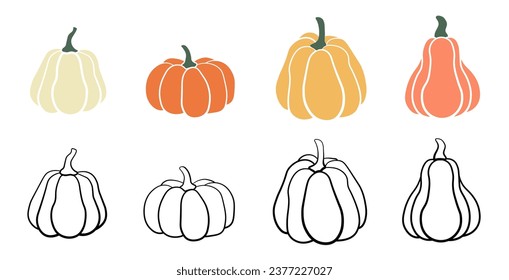 Vector illustration set. Pumpkin set. Orange pumpkin, fall, Halloween. Flat, vector	