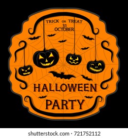Vector illustration set from pumpkins for celebrating holiday halloween. Halloween pattern consisting of funny smile pumpkin on cobweb background. Pumpkin face is the main symbol on party halloween.