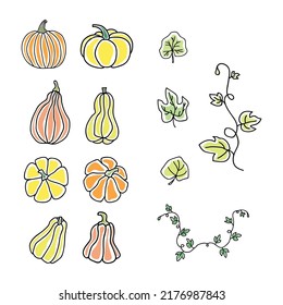 Vector illustration set of pumpkins in doodle style