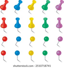 Vector illustration set of push pins and thumb tacks of various shapes