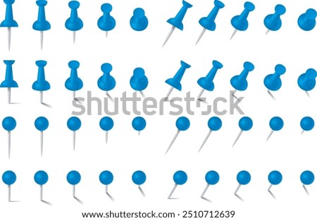 Vector illustration set of push pins and thumb tacks of various shapes