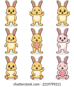 Vector illustration set of Rabbit cartoon. Bundle of cute Rabbit set. Set of animals. Cartoon and vector isolated characters. A collection of animals in the children's style.