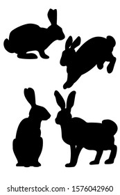 Vector illustration. Set of rabbit shapes. Minimalistic black hare icons. Stock illustration.