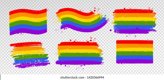 Vector illustration set of rainbow LGBT flag color banners isolated on transparency background