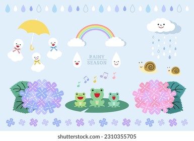 Vector illustration set of rainy season elements