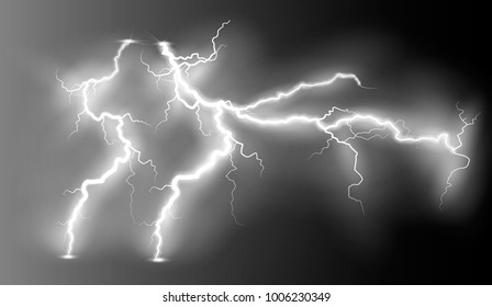 Vector illustration. Set of ransparent light effect of electric lightning. The indomitable power of natural energy