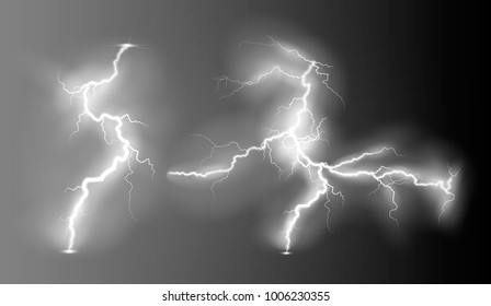 Vector illustration. Set of ransparent light effect of electric lightning. The indomitable power of natural energy