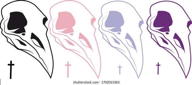 Vector illustration set with raven skull in different colors