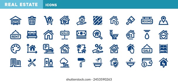 Conjunto de Ilustración vectorial de iconos web de bienes raíces