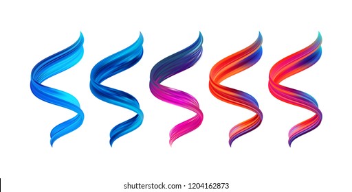 Vector illustration: Set of realistic colorful Acrylic paint sroke. Flow liquid shape. Modern design