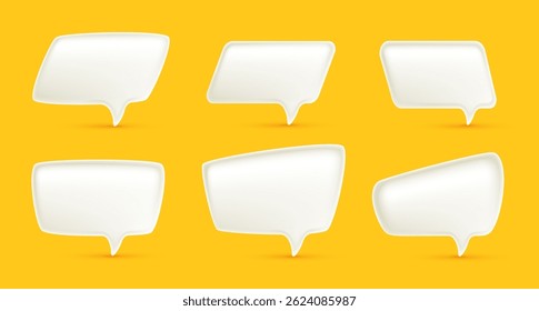 Vector illustration of set of realistic different size shape white color speech bubble. 3d cartoon style design of text speech bubble. Social media symbol of communication icon for banner, network
