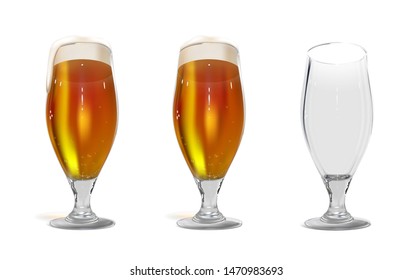 vector illustration of a set of realistic glasses of beer