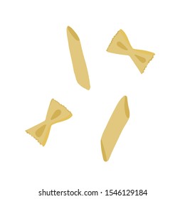 Vector illustration set of realistic icons of dry pasta of different types, pasta, fusilli, conchiglio, rigatoni, porcelain, penne isolated on a white background
