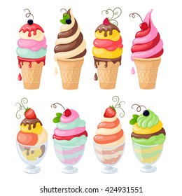 Vector illustration set of realistic isolated ice cream and frozen yogurt on the white background. eps10