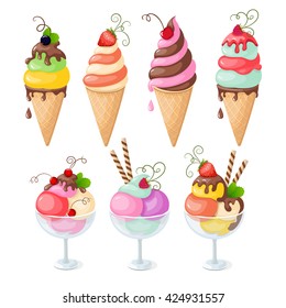 Vector illustration set of realistic isolated ice cream and frozen yogurt on the white background. eps10