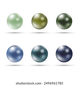 Ilustración vectorial, conjunto de perlas realistas aisladas sobre un fondo transparente. Bolas de color.