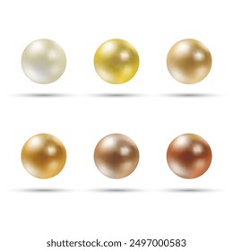 Vektorgrafik, Satz realistischer Perlen einzeln auf transparentem Hintergrund. Gold- und Silberbälle.