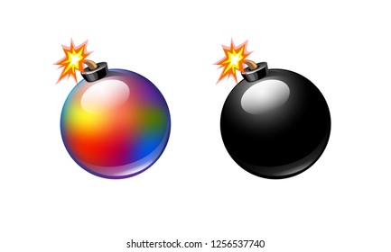 vector illustration of set realistic and rainbow  bombs